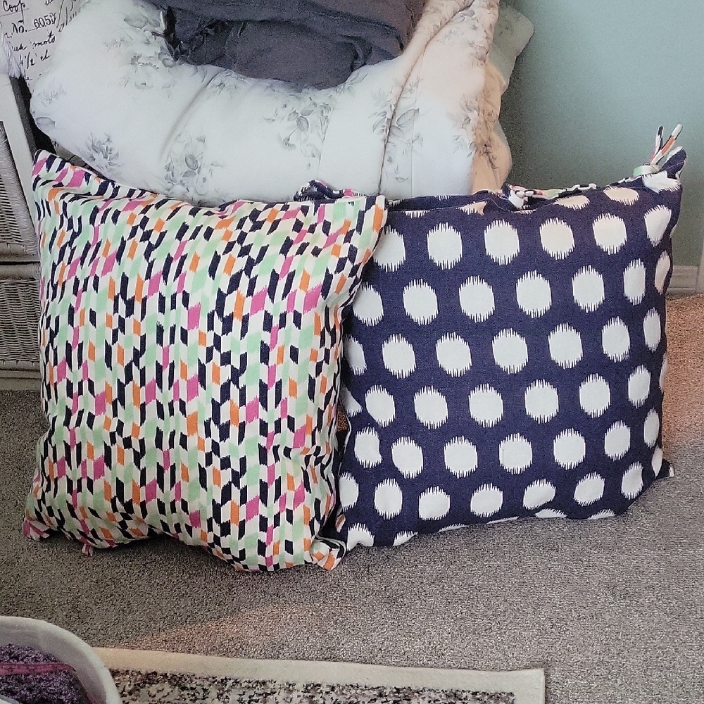 IKEA Multicolor Geometric and Navy Dot Accent Pillow Covers 26" x 26"